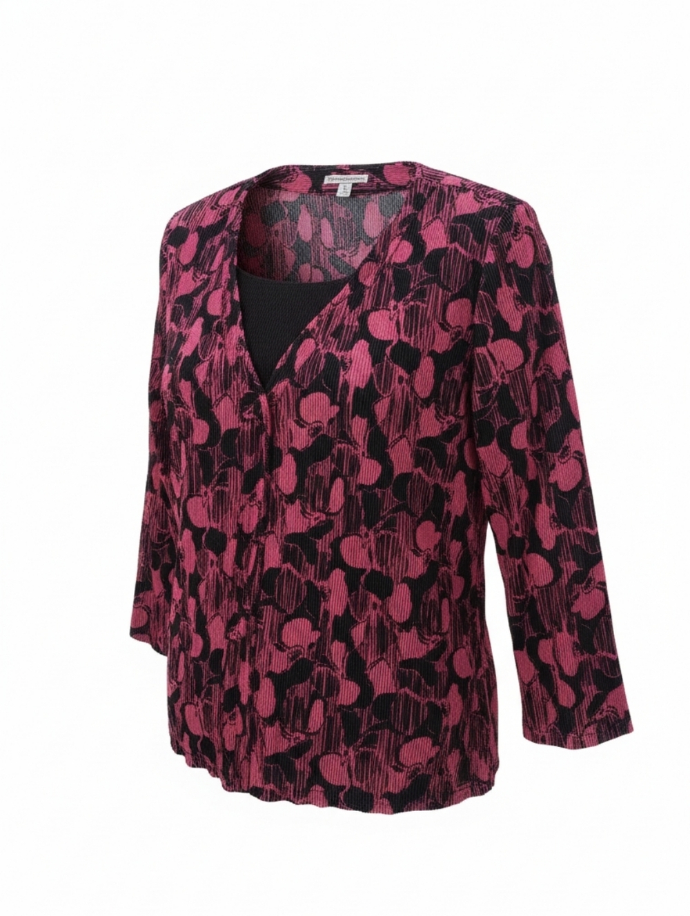 JM Collection Pink and Black Floral V-Neck Top